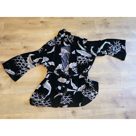 Citron Jackets & Blazers - Citron Santa Monica Kimono Jacket Burnout Velvet Koi Fish Black Silk Blend 2X